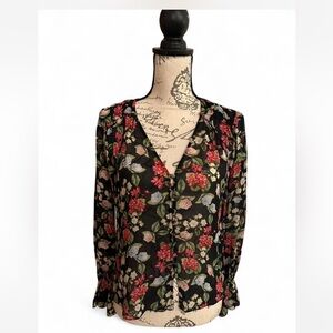 NICHOLAS Navy Blue Floral Sheer Blouse